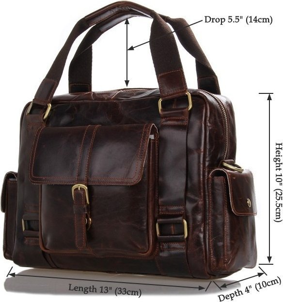 Вместительная коричневая кожаная сумка с золотистой фурнитурой VINTAGE STYLE (14235)
