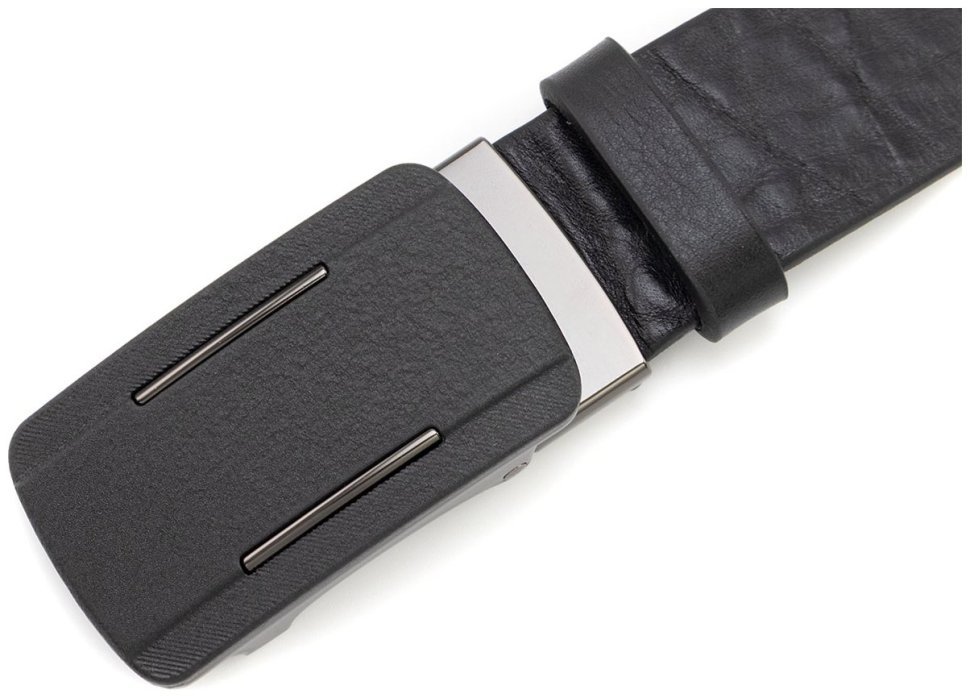 Мужской кожаный ремень черный Gherardini 35717 (итальянская кожа, пряжка с механизмом зажим) modnotak фото №2