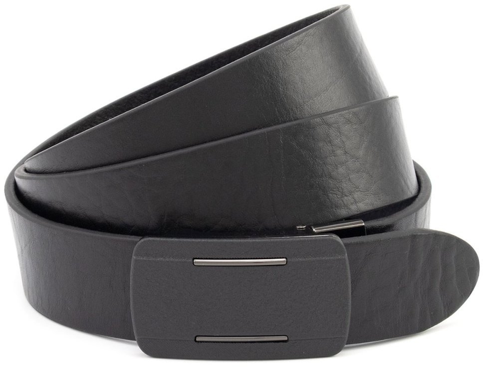 Мужской кожаный ремень черный Gherardini 35717 (итальянская кожа, пряжка с механизмом зажим) modnotak фото №1