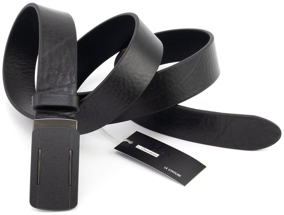 Мужской кожаный ремень черный Gherardini 35717 (итальянская кожа, пряжка с механизмом зажим) modnotak фото №3