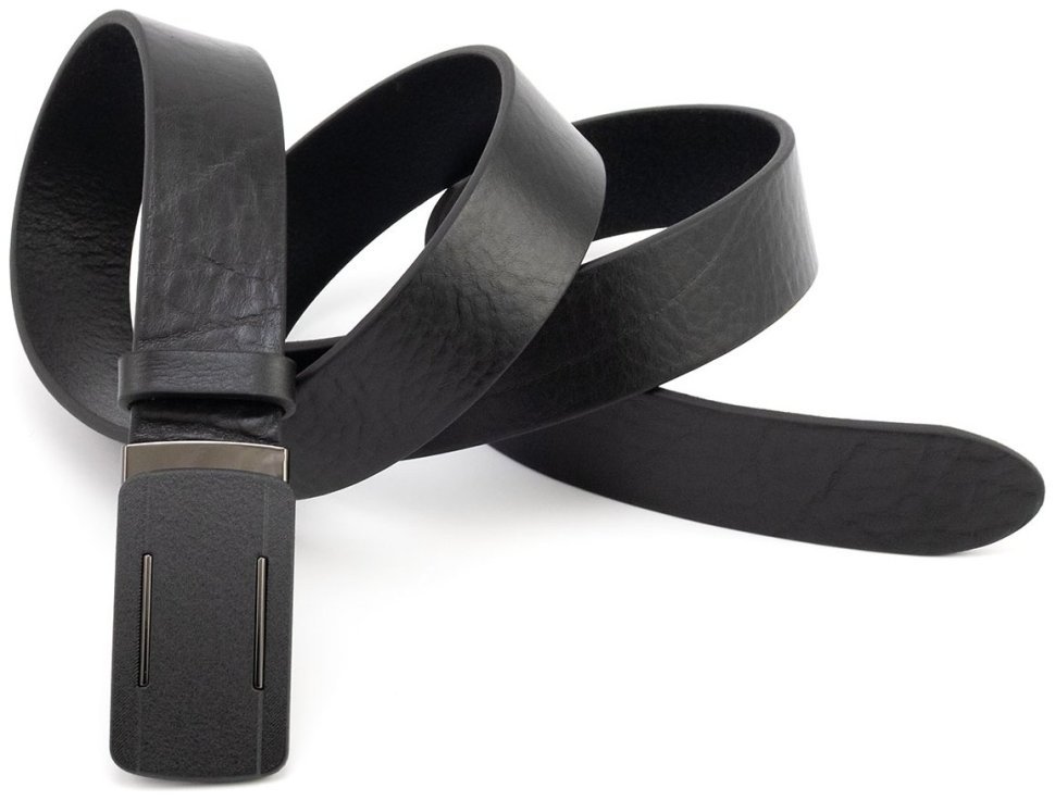 Мужской кожаный ремень черный Gherardini 35717 (итальянская кожа, пряжка с механизмом зажим) modnotak фото №4