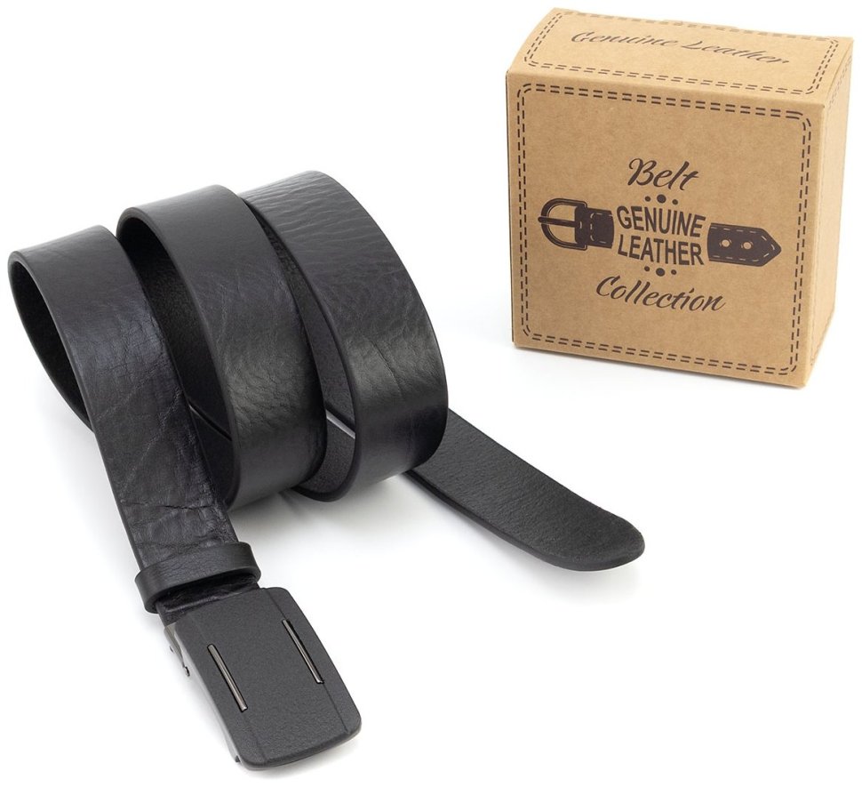 Мужской кожаный ремень черный Gherardini 35717 (итальянская кожа, пряжка с механизмом зажим) modnotak фото №5