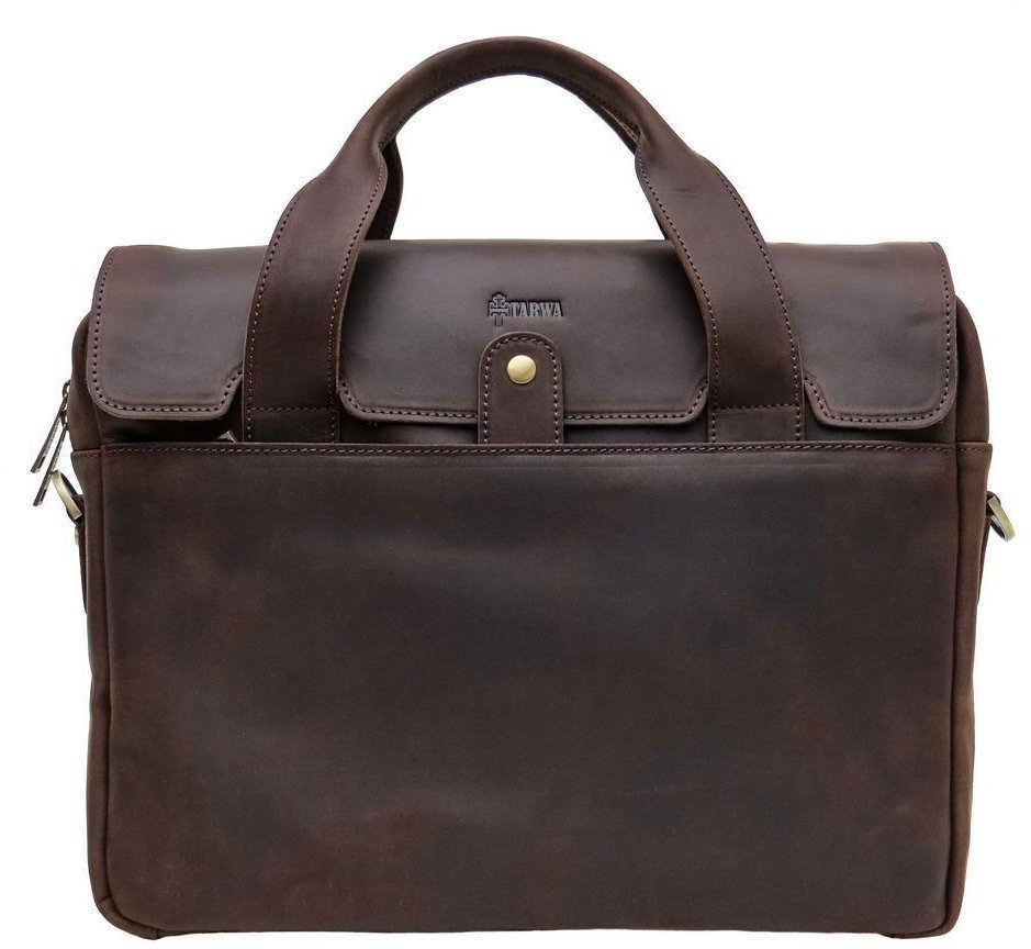 Мужская повседневная сумка-портфель коричневого цвета из винтажной кожи TARWA (19759)