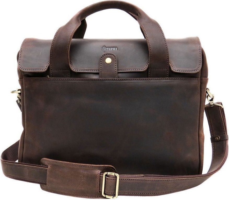 Чоловіча повсякденна сумка-портфель коричневого кольору із вінтажної шкіри TARWA (19759)