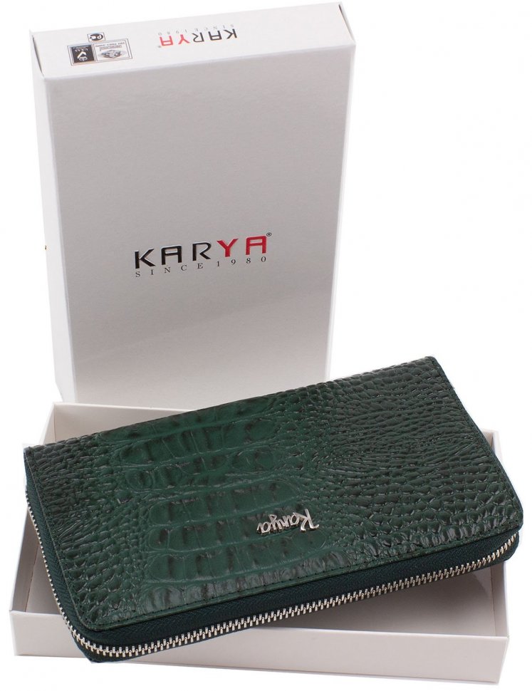 Зелений гаманець з натуральної шкіри великого розміру KARYA (1072-017)