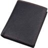 Чоловіче портмоне із зернистої шкіри чорного кольору з коричневою строчкою - Vintage (2414598) - 1