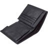 Чоловіче портмоне із зернистої шкіри чорного кольору з коричневою строчкою - Vintage (2414598) - 5