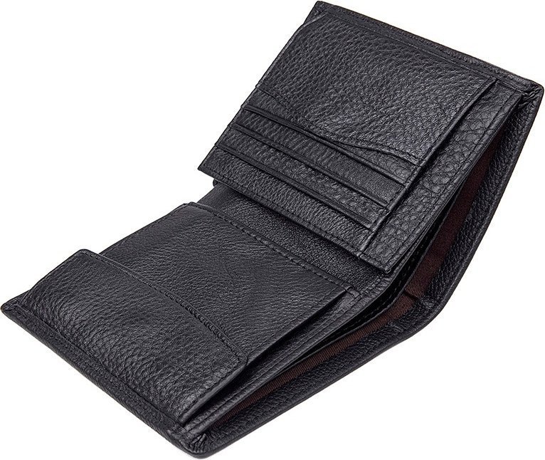 Мужское портмоне из зернистой кожи черного цвета с коричневой строчкой - Vintage (2414598)
