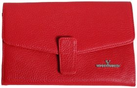 Червоний шкіряний тревел гаманець з фіксацією на кнопку Vip Collection 102609