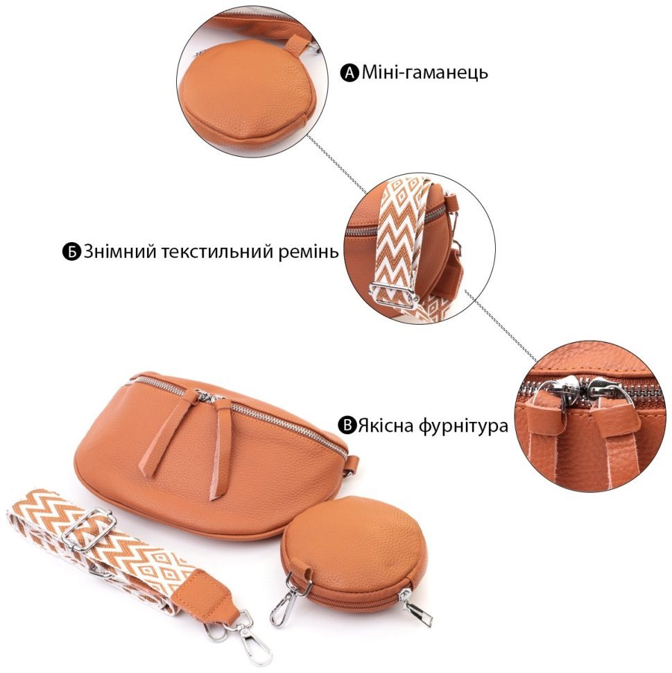 Стильная женская кожаная сумка через плечо с мини-кошельком Vintage 22665 Рыжая modnotak фото №4