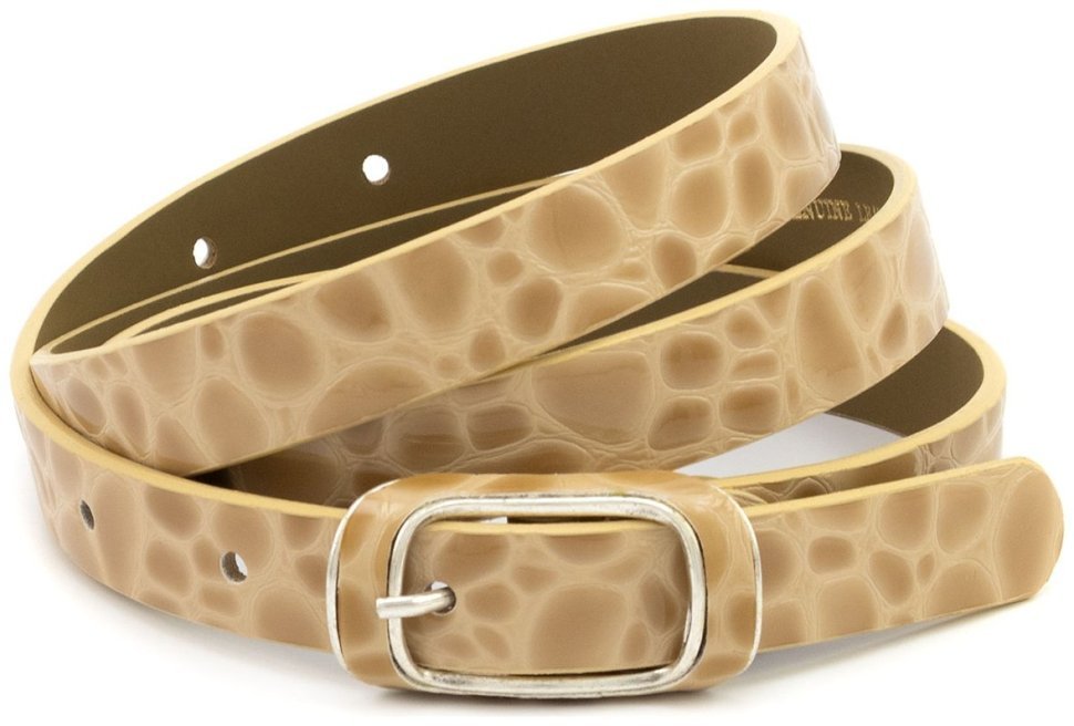Узкий 2 см ремень кожаный лаковый фактура под рептилию Remar 21204 бежевый фото №1 Узкий 2 см ремень кожаный лаковый фактура под рептилию Remar 21204 бежевый modnotak фото №1