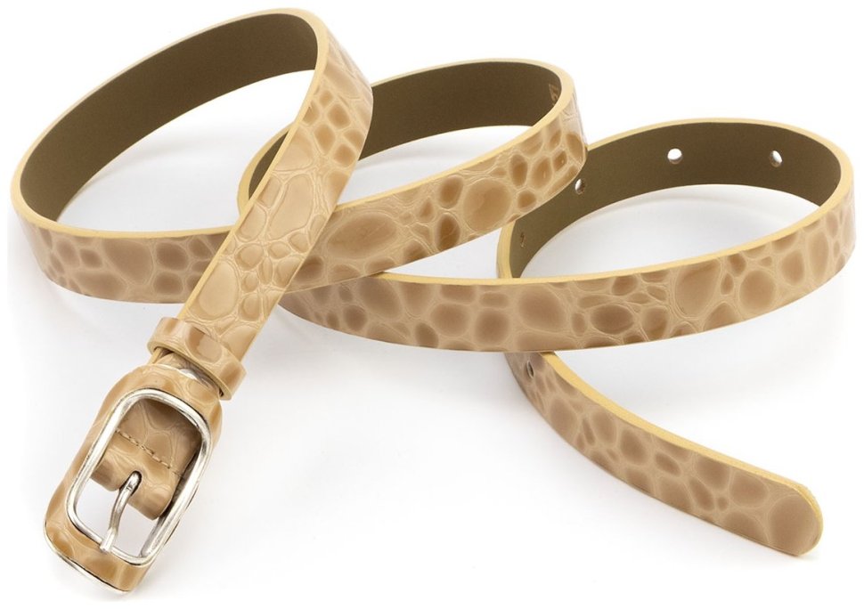 Узкий 2 см ремень кожаный лаковый фактура под рептилию Remar 21204 бежевый фото №4 Узкий 2 см ремень кожаный лаковый фактура под рептилию Remar 21204 бежевый modnotak фото №4