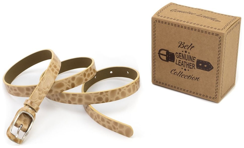 Узкий 2 см ремень кожаный лаковый фактура под рептилию Remar 21204 бежевый фото №5 Узкий 2 см ремень кожаный лаковый фактура под рептилию Remar 21204 бежевый modnotak фото №5