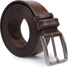 Мужской брючный ремень батал из натуральной гладкой кожи коричневого цвета Vintage (2420701)