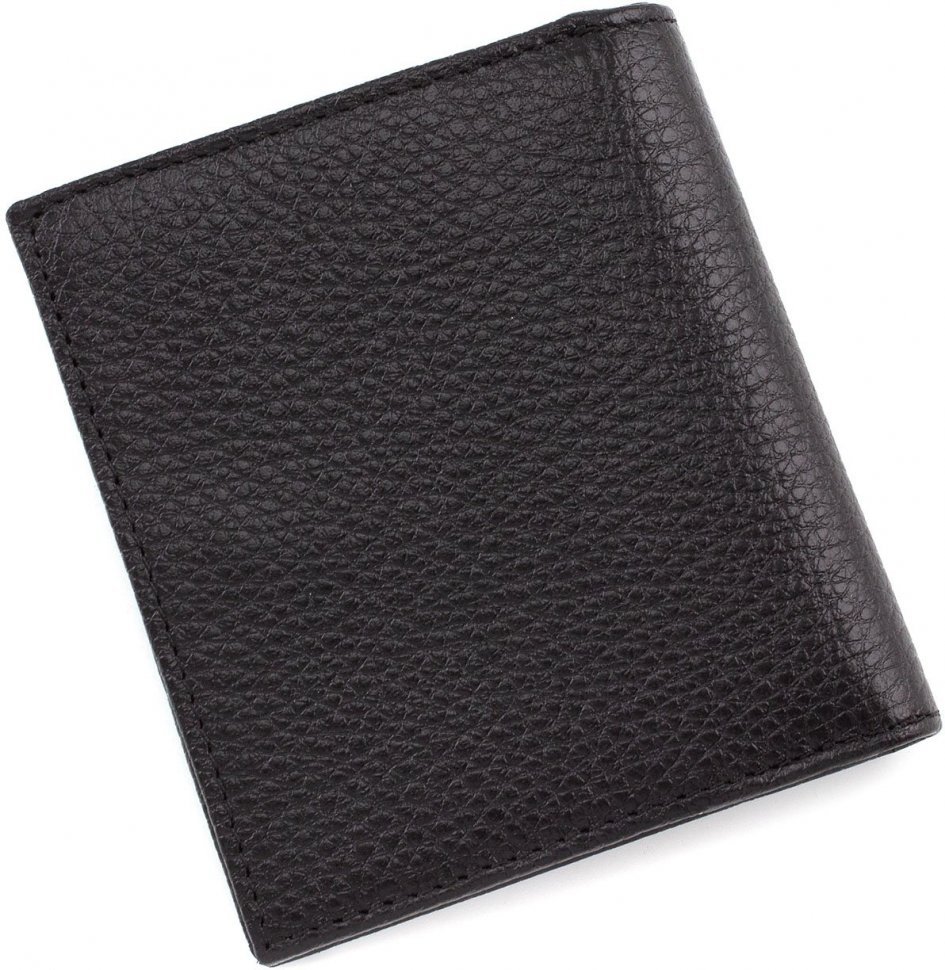 Невелике портмоне з фактурної шкіри чорного кольору з фіксацією Bond Non (10642)