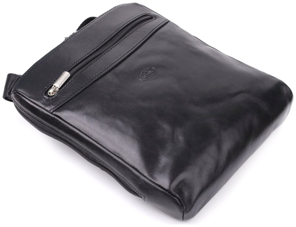 Мужская сумка планшет из гладкой итальянской кожи черного цвета Tony Perotti 103309 modnotak фото №6