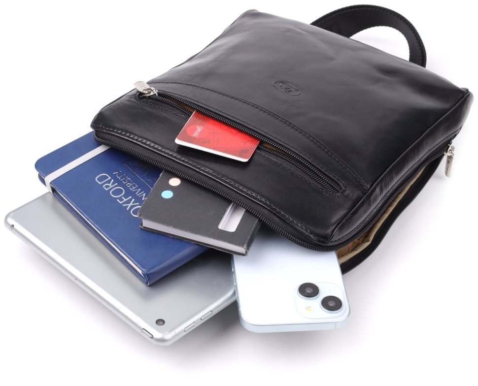 Мужская сумка планшет из гладкой итальянской кожи черного цвета Tony Perotti 103309 modnotak фото №10