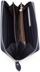 Темно-синий кожаный кошелек на молнии с запястным ремешком BOSTON (17390)