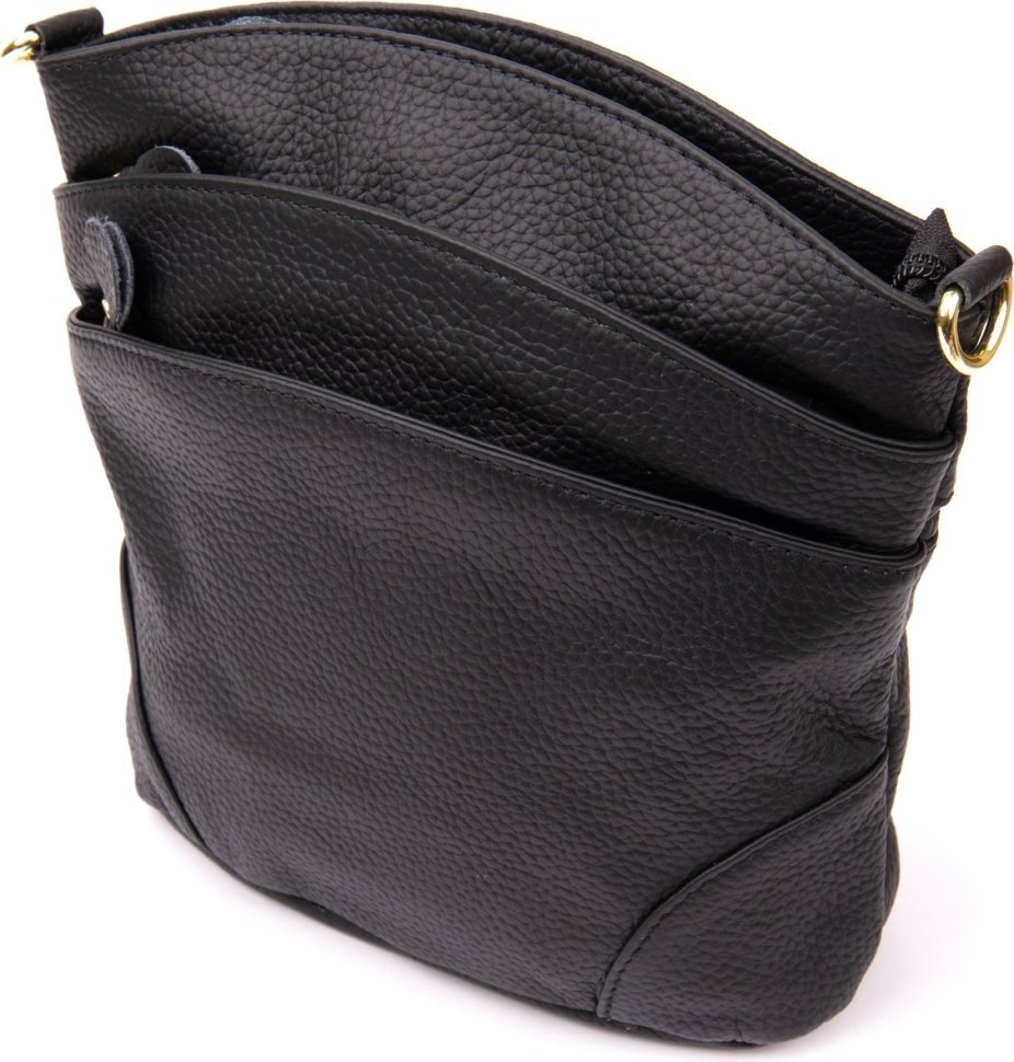 Жіноча чорна вертикальна сумка через плече з натуральної шкіри Vintage (20415)