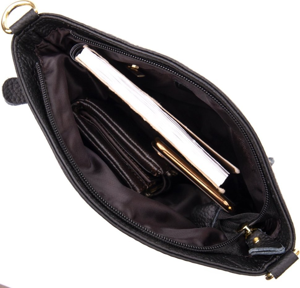 Жіноча чорна вертикальна сумка через плече з натуральної шкіри Vintage (20415)