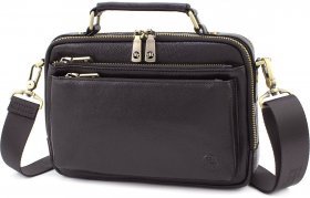 Мужская горизонтальная сумка-барсетка из добротной натуральной кожи черного цвета H.T Leather (10376)