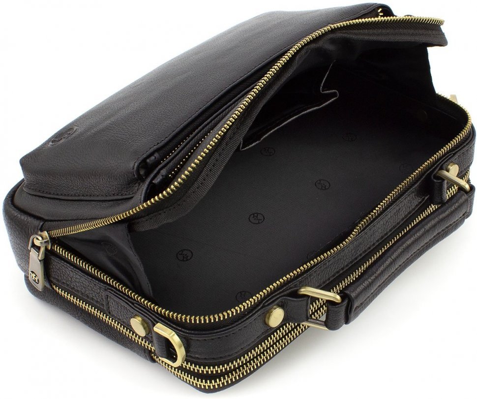 Чоловіча горизонтальна сумка-барсетка із добротної натуральної шкіри чорного кольору H.T Leather (10376)