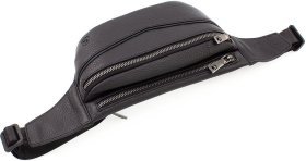 Черная мужская бананка из натуральной кожи с крупно-выраженной фактурой H.T Leather (18769)