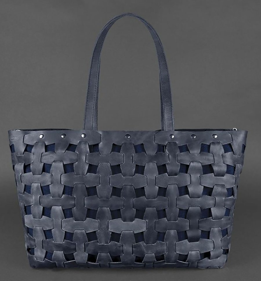 Горизонтальная сумка темно-синего цвета из натуральной кожи BlankNote Пазл Xl (12781)