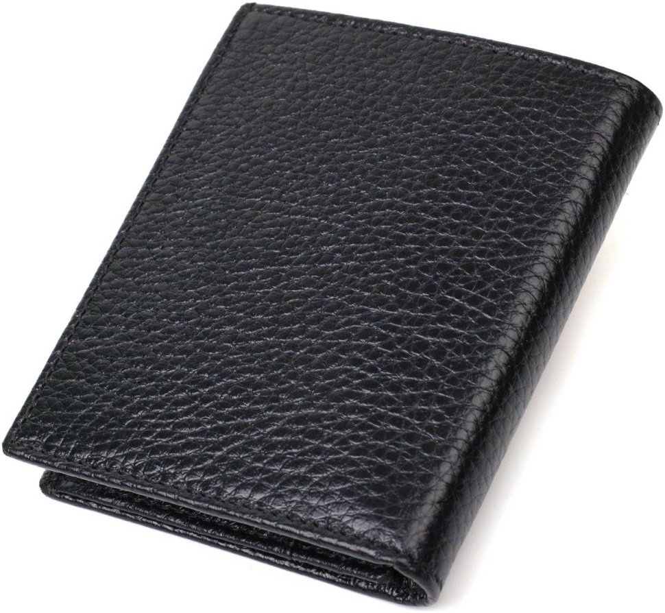 Маленьке чоловіче портмоне із фактурної шкіри чорного кольору без застібки BOND (2421992)