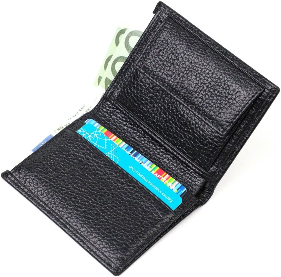 Маленьке чоловіче портмоне із фактурної шкіри чорного кольору без застібки BOND (2421992)