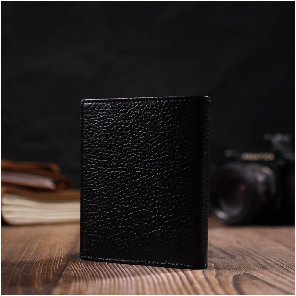 Маленькое мужское портмоне из фактурной кожи черного цвета без застежки BOND (2421992)