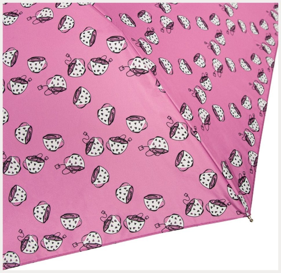 Зонт женский Fulton L553-040980 Superslim-2 Tea Lover (Круглый купол, розовый с принтом чашечек чая) 94209 modnotak фото №7