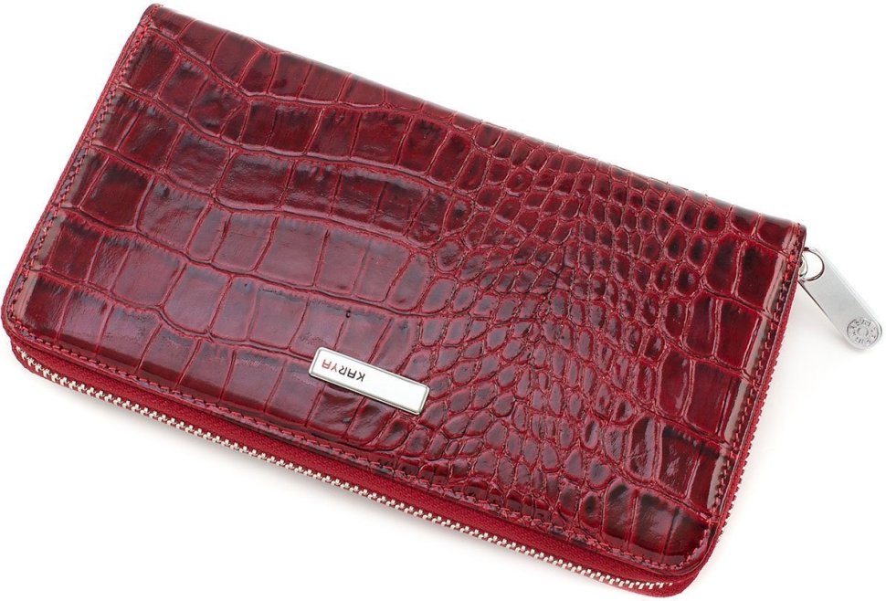 Великий гаманець червоного кольору з натуральної шкіри на блискавці KARYA (1072-08)