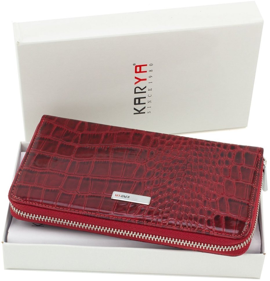 Великий гаманець червоного кольору з натуральної шкіри на блискавці KARYA (1072-08)