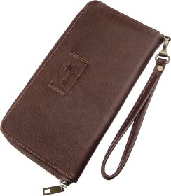 Мужской горизонтальный кожаный клатч коричневого цвета SHVIGEL (19121)