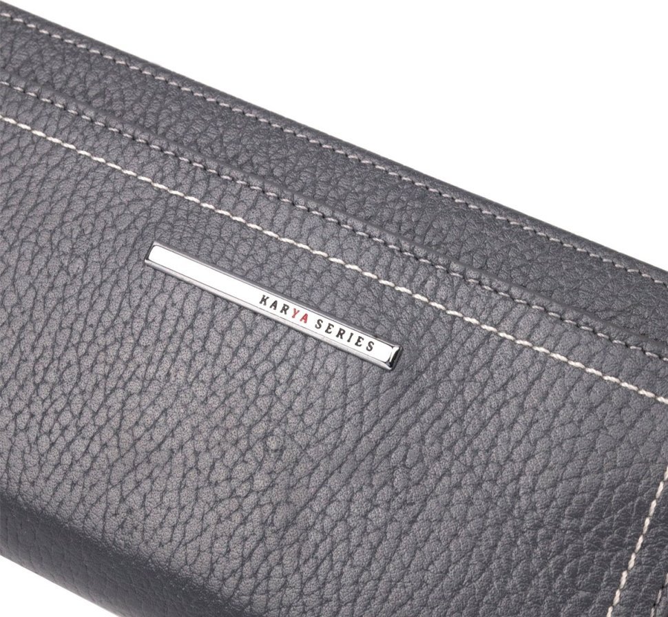 Сірий жіночий крупний гаманець з натуральної шкіри з відсіком під карти KARYA (2421095)