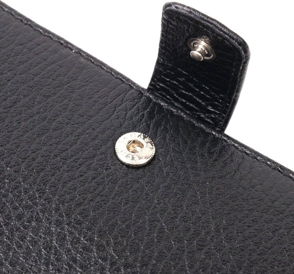Функциональное мужское портмоне из натуральной кожи черного цвета на кнопке KARYA (2421195)