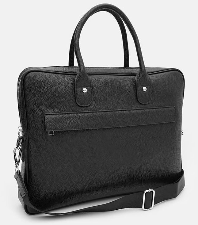 Мужская солидная кожаная сумка черного цвета с отделением под ноутбук Borsa Leather 64909