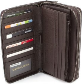 Коричневый мужской кошелек-клатч на две молнии из натуральной кожи высокого качества Marco Coverna (32107)