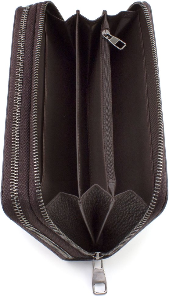 Коричневый мужской кошелек-клатч на две молнии из натуральной кожи высокого качества Marco Coverna (32107)