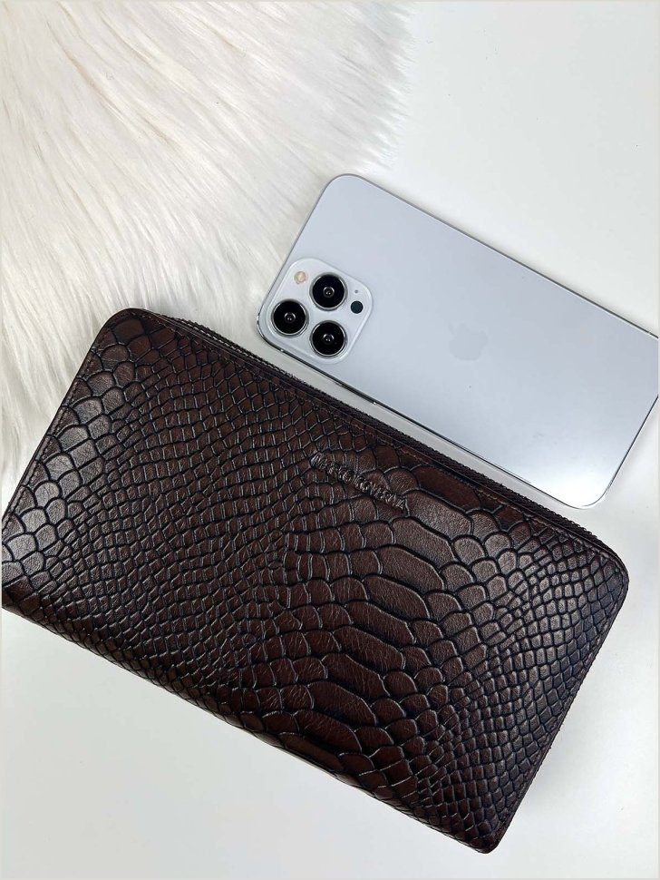 Коричневий чоловічий гаманець-клатч на дві блискавки з натуральної шкіри високої якості Marco Coverna (32107)
