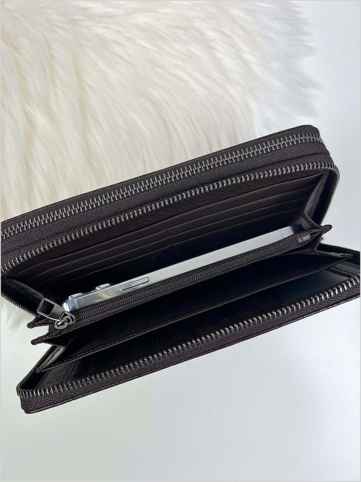 Коричневий чоловічий гаманець-клатч на дві блискавки з натуральної шкіри високої якості Marco Coverna (32107)