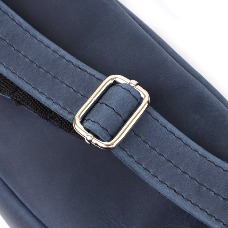 Вместительная мужская бананка из винтажной кожи Shvigel 95109 синего цвета фото №5 Вместительная мужская бананка из винтажной кожи Shvigel 95109 синего цвета modnotak фото №5