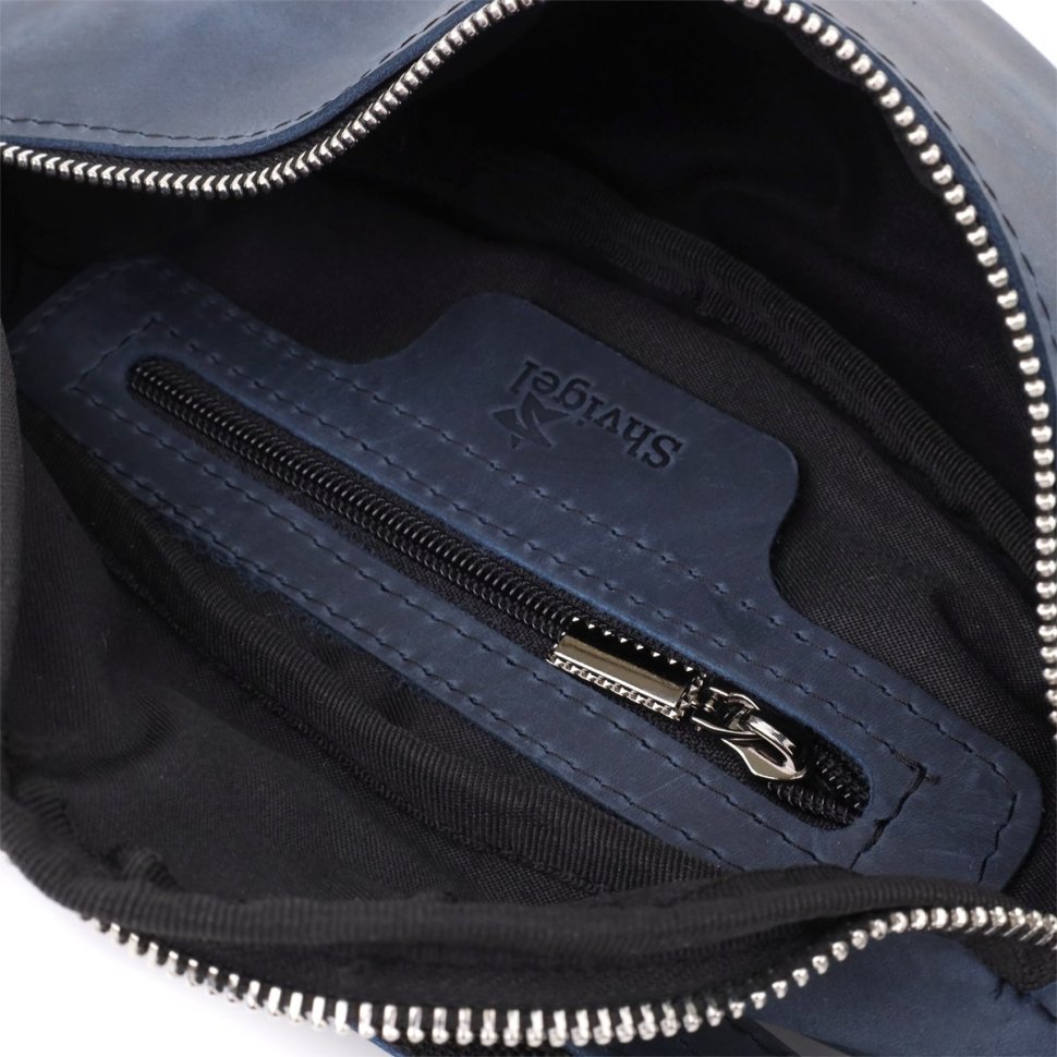 Вместительная мужская бананка из винтажной кожи Shvigel 95109 синего цвета фото №8 Вместительная мужская бананка из винтажной кожи Shvigel 95109 синего цвета modnotak фото №8