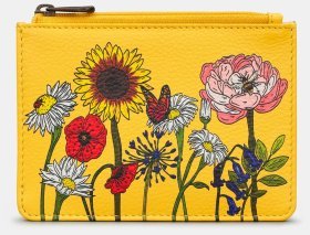 Яскравий жіночий шкіряний гаманець з принтом квітів із RFID-захистом Yoshi Y1321 жовтого кольору 95509