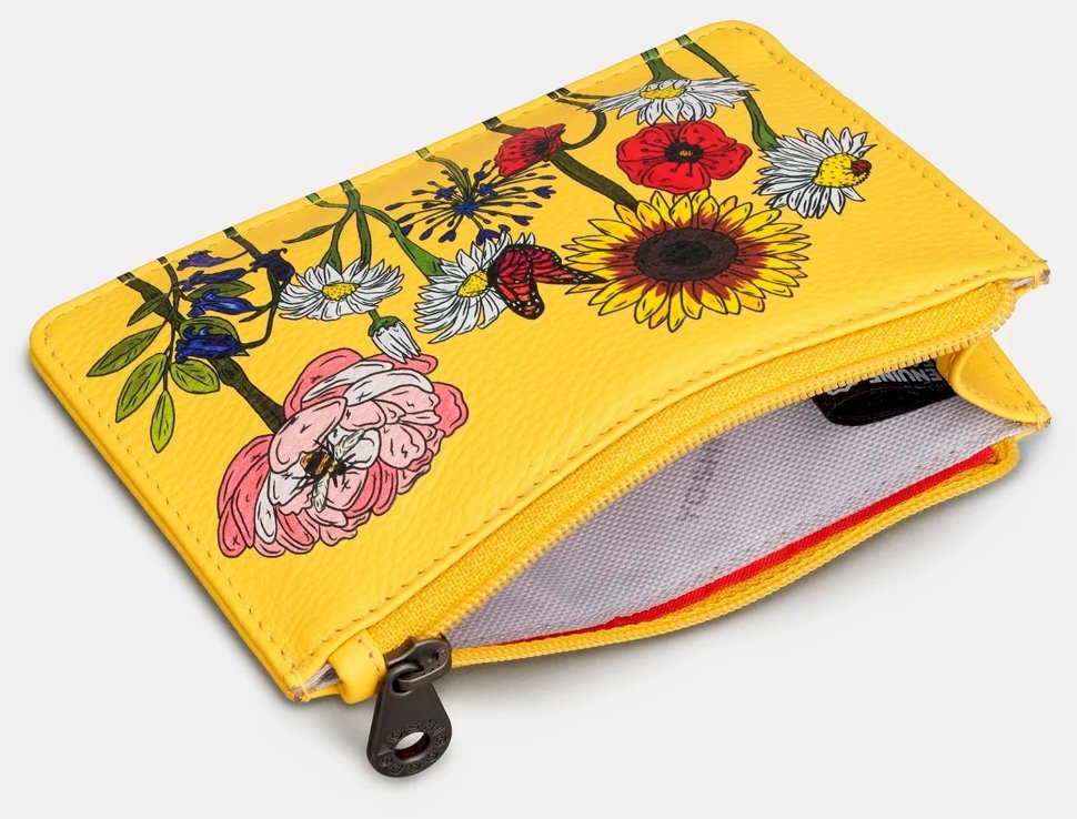 Яскравий жіночий шкіряний гаманець з принтом квітів із RFID-захистом Yoshi Y1321 жовтого кольору 95509 modnotak фото №4