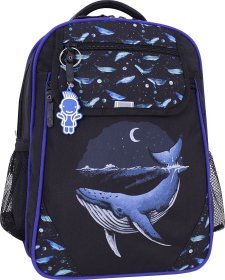 Шкільний рюкзак із чорного текстилю з принтом кита Bagland (55609)