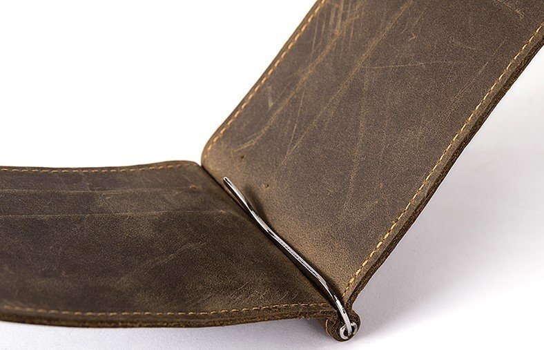 Коричневый тонкий мужской зажим для купюр из винтажной кожи без застежки Vintage (2414935)