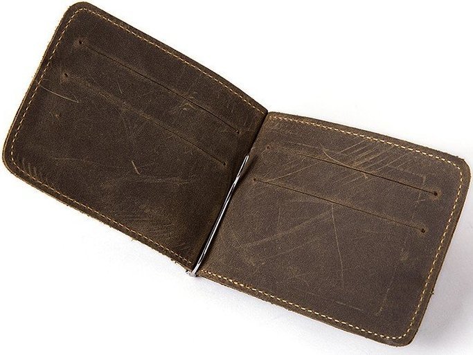 Коричневый тонкий мужской зажим для купюр из винтажной кожи без застежки Vintage (2414935)