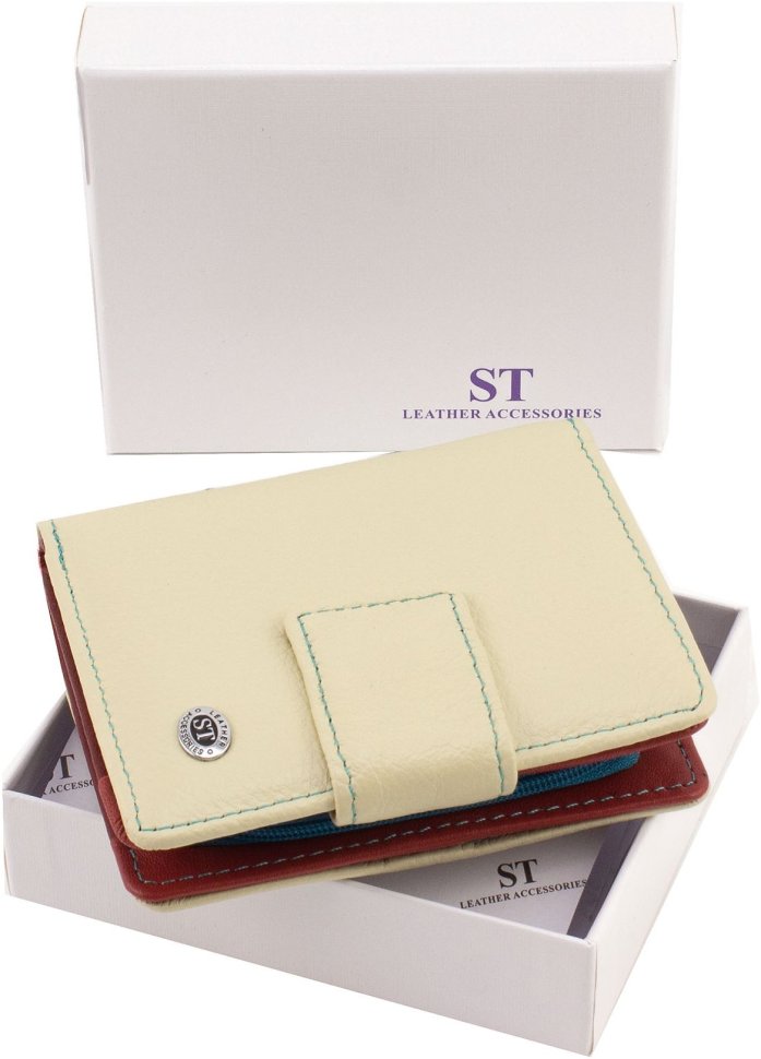 Женский кошелек из натуральной кожи молочного цвета под документы ST Leather 1767309